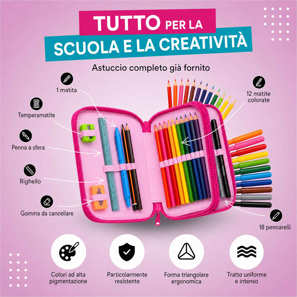 Astuccio 3 Zip Hello Kitty Completo – 44 Pezzi