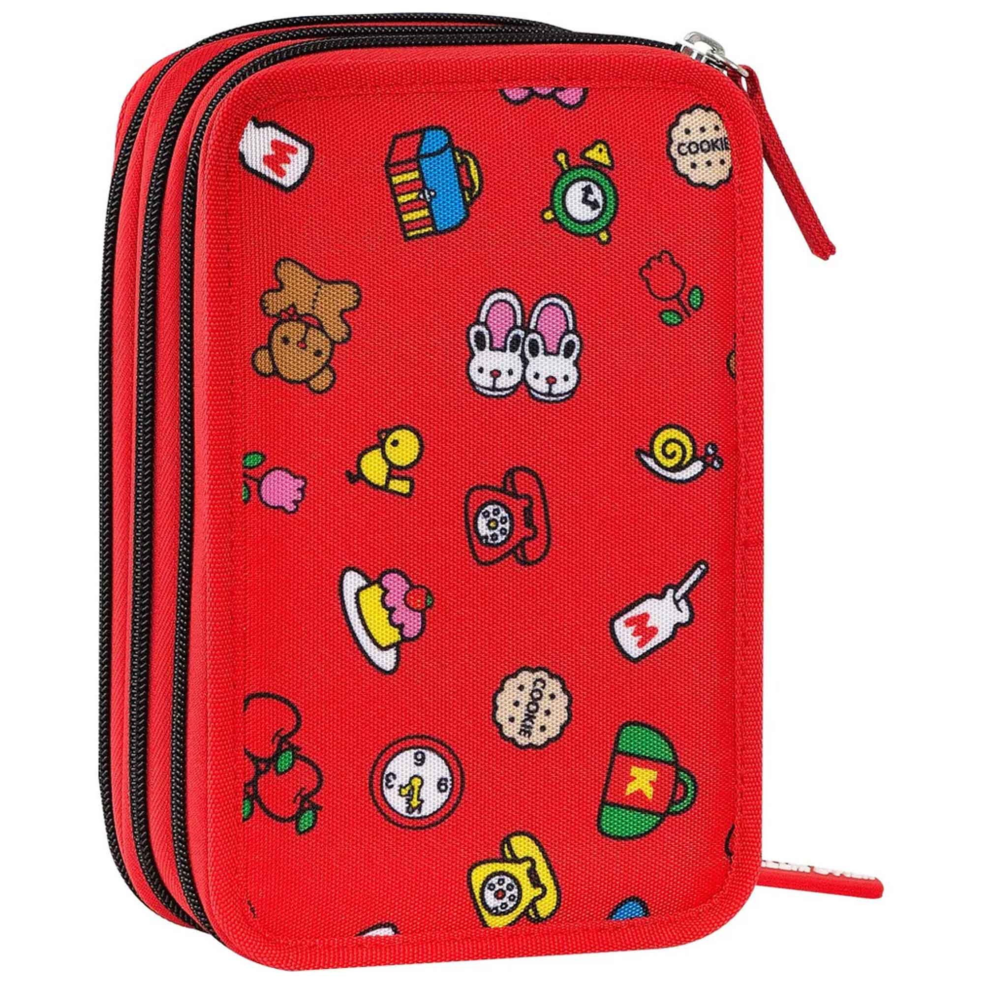 Astuccio 3 zip Hello kitty Rosso