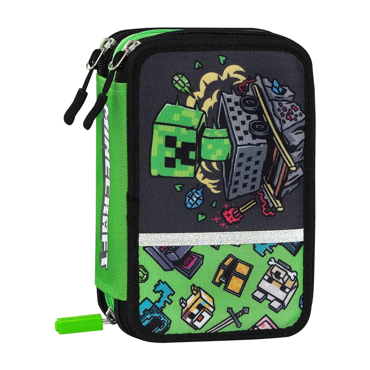 Minecraft Astuccio 3 Zip con Corredo Scuola Mascots