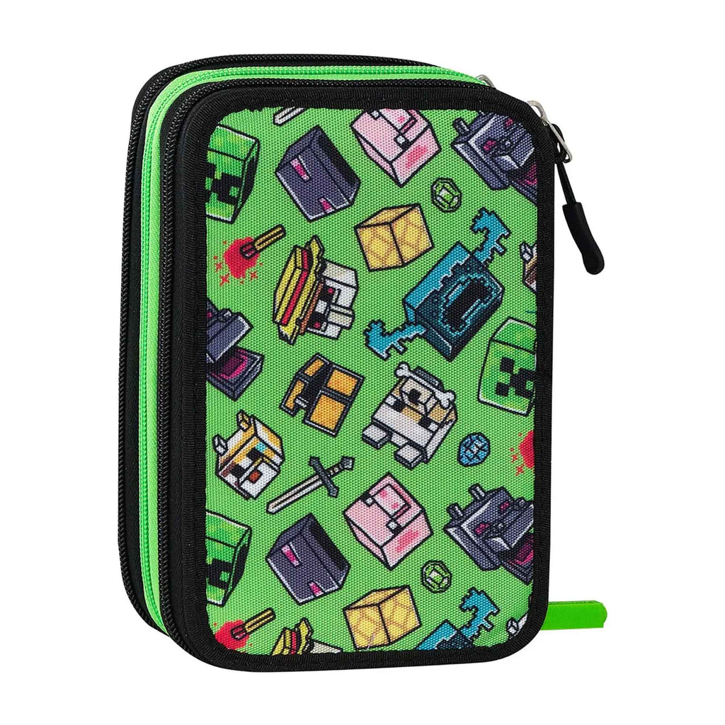 Minecraft Astuccio 3 Zip con Corredo Scuola Mascots