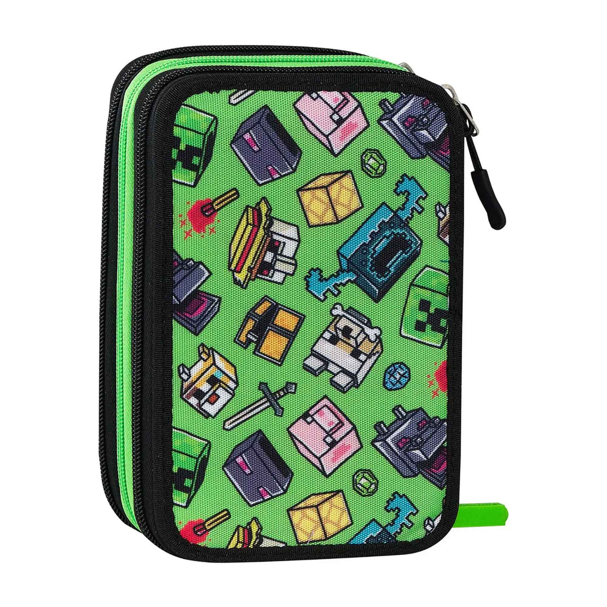 Minecraft Astuccio 3 Zip con Corredo Scuola Mascots