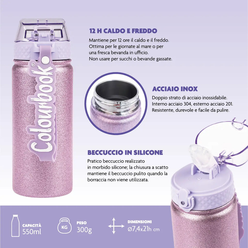 Borraccia Termica Glitter 550 ml | Colourbook