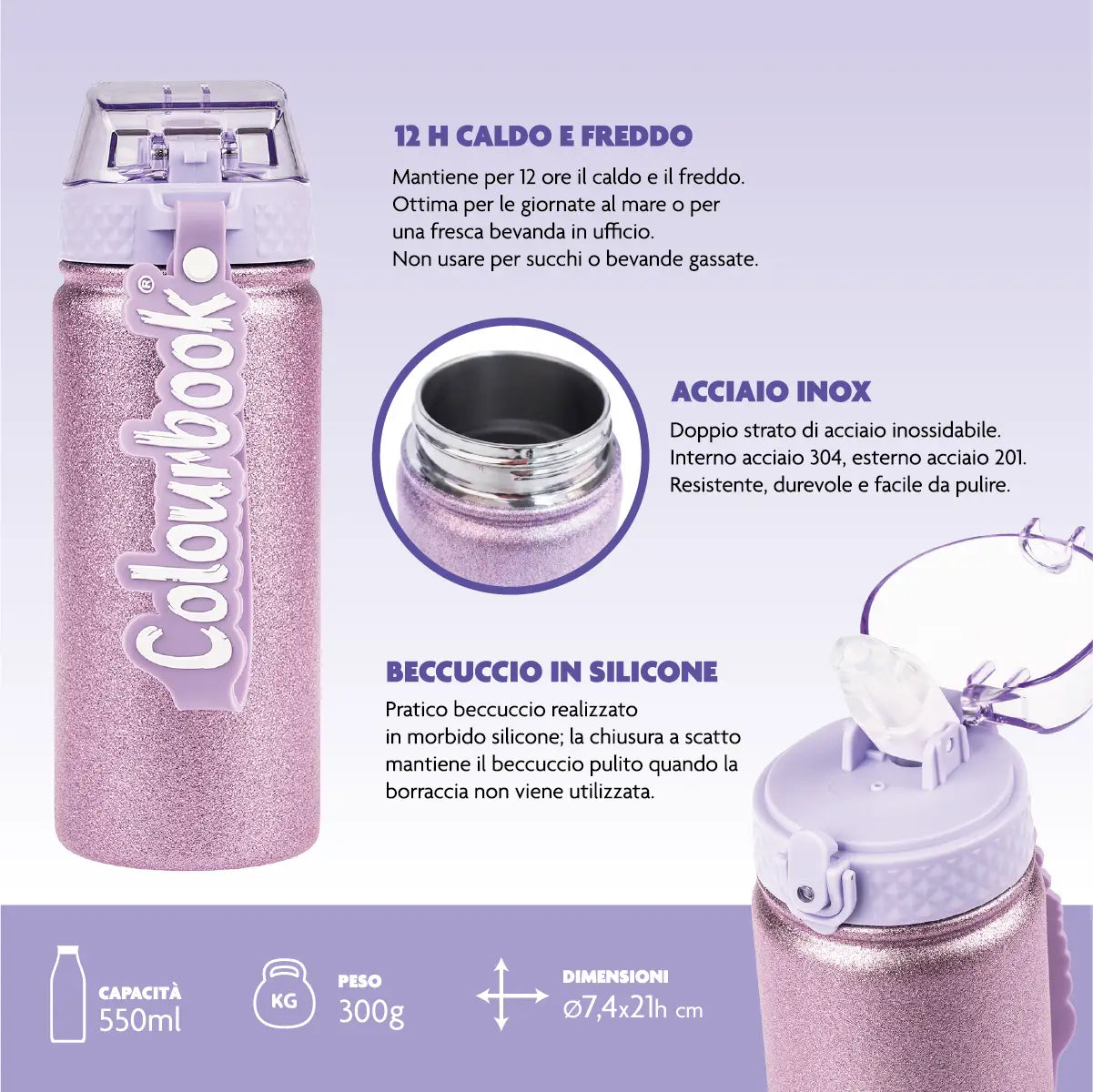 Borraccia Termica Glitter 550 ml | Colourbook