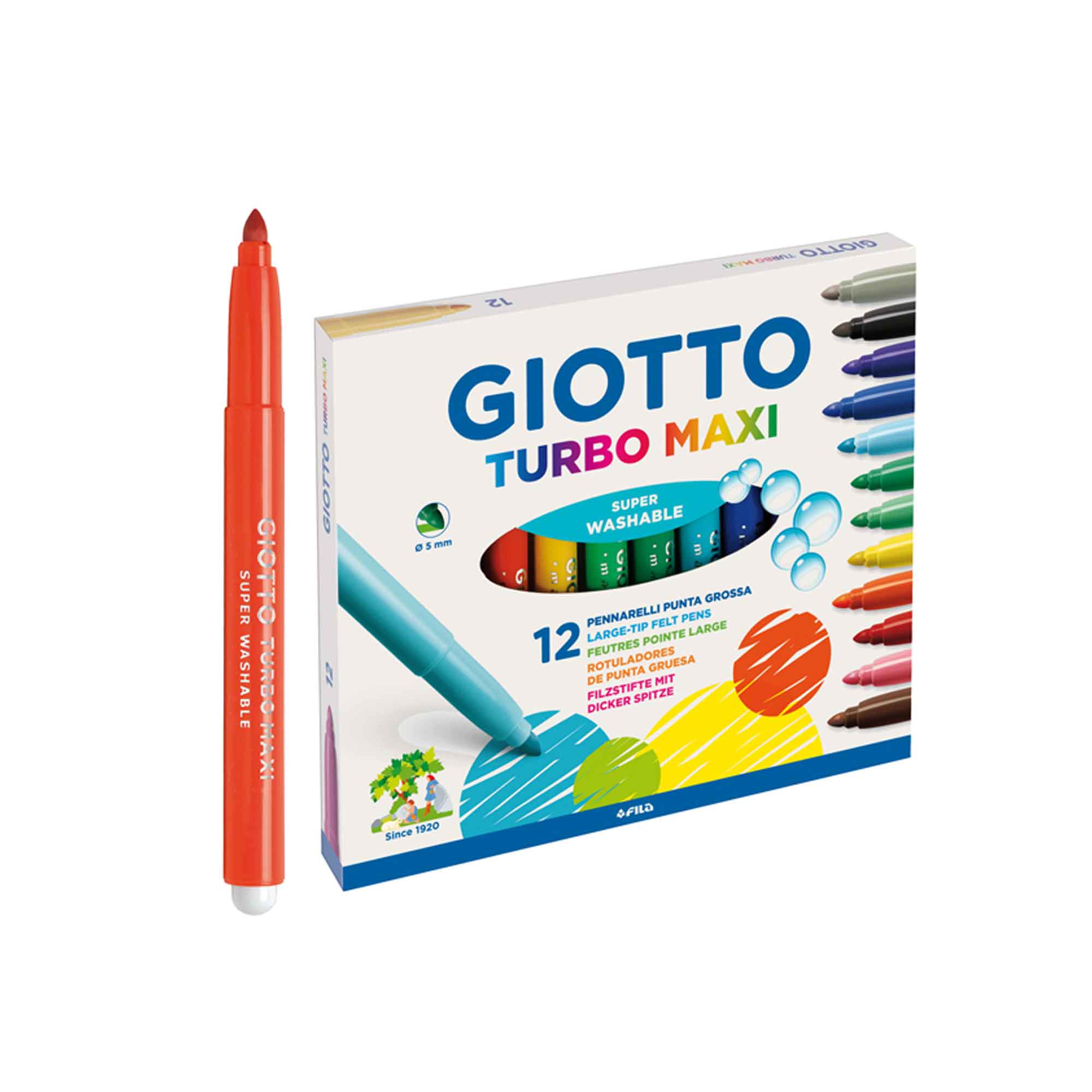 Giotto Turbo Maxi 12 Colori – Pennarelli Punta Larga