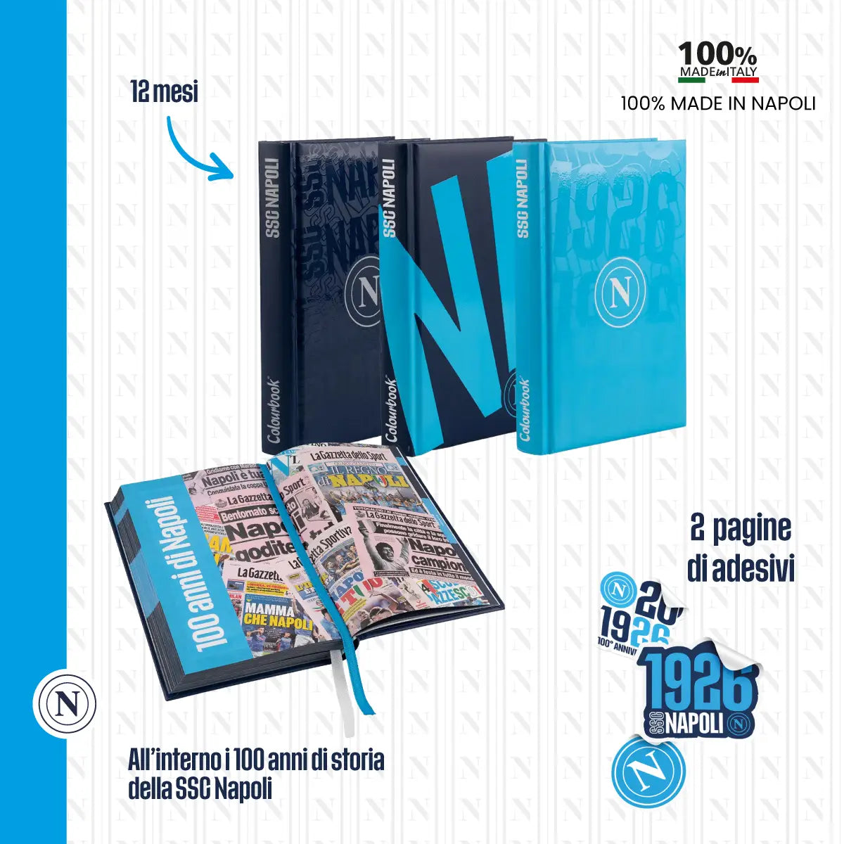 Diario Scuola 12 Mesi SSC Napoli 1926 Colourbook + Blister 3 Penne SSC Napoli in Omaggio